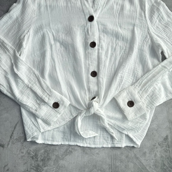 Beachlunchlounge Nox Crinkle Gauze Tie Front Button‎ Up Shirt White XS Casual - Picture 6 of 13